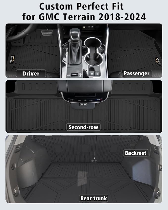 Floor Mats Custom for GMC Terrain 2018-2024 | All Weather TPE Rubber Floor Liners, Cargo Liner, Backrest Mat & Door Sill Protectors Full Set for Terrain Accessories, Black
