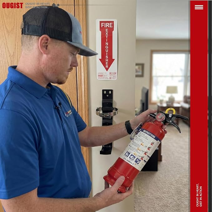 Ougist ABC Fire Extinguisher for Home, FF1KG, 2.5lb with Wall Mount Kit | Dry Chemical Agent for Small Household, Kitchen and Garage Fires with Quick-Release Handle for Easier Emergency Use
