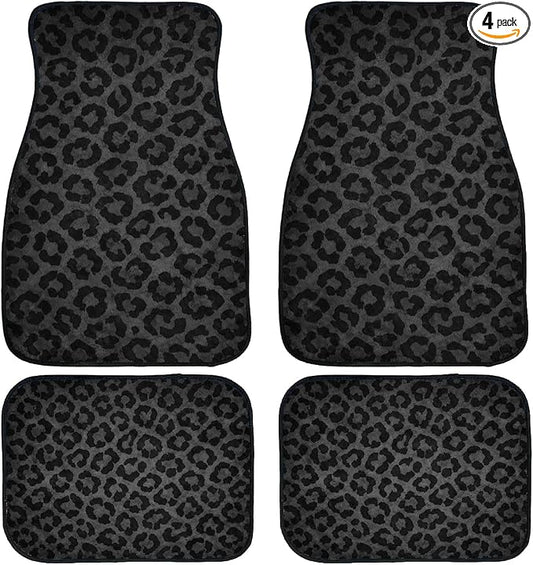 Black Leopard Car Floor Mats Set of 4 Leopard Print Carpet Front Rear Carpets Mat Decorative Car Floor Carpets Non-Slip Auto Car Accessories Universal Fit Car Accessories for Truck