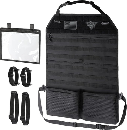 WYNEX Molle Seat Back Car Organizer Fit Most Car F150 Jeeps Pickups Trucks | 26.4x16.1" Backseat Storage Cover, Truck Seat Back Protector, Sling Rack, Visual Pocket & Wolf Patch for Road Trips