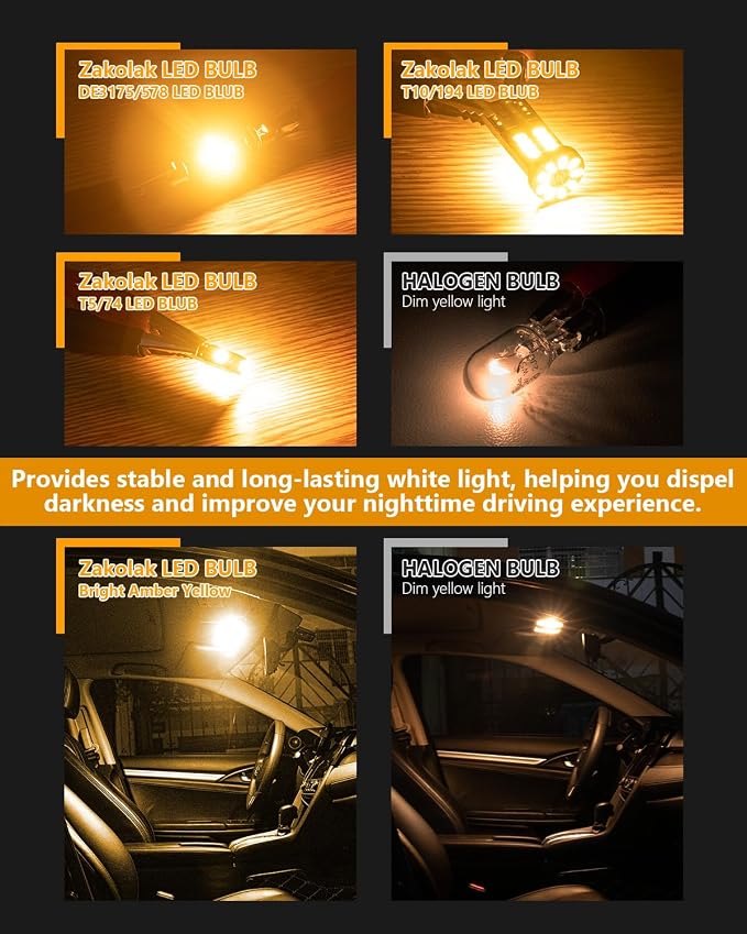 Zakolak 24PCS LED Interior Car Lights, Extremely Bright LED Bulb Kit, Applicable to Dome Map Door Lights and Other Parts Replacement for Your Cars, to Help You See Inside The Car at Night（Yellow）