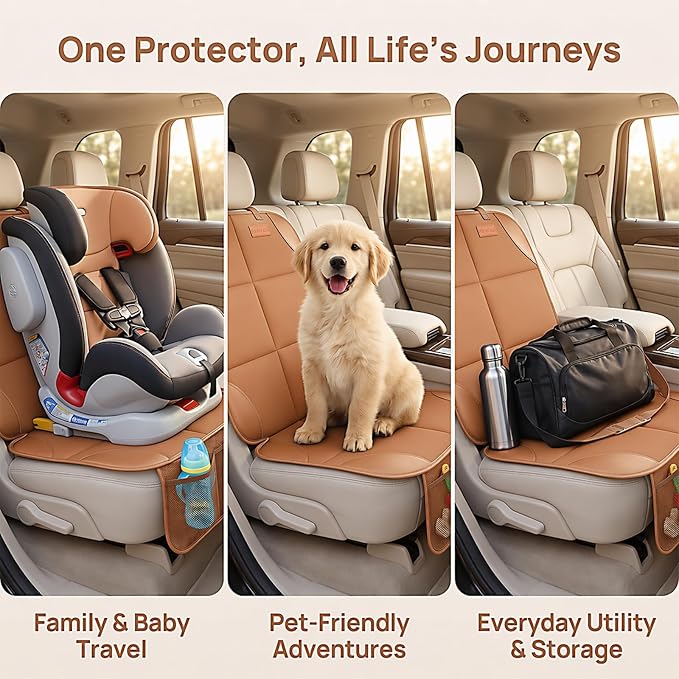 SMART ELF Car Seat Protector 2-Pack, Thick Padding Cushion with Non-Slip Backing (Dark Brown)