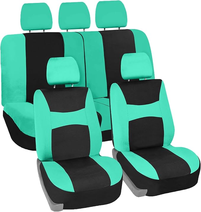 FH Group Universal Automotive Seat Covers Full Set | Light & Breezy Flat Cloth Washable Car Seat Cover for SUV, Sedan, Truck | Airbag Compatible Interior Upgrade - Mint/Black
