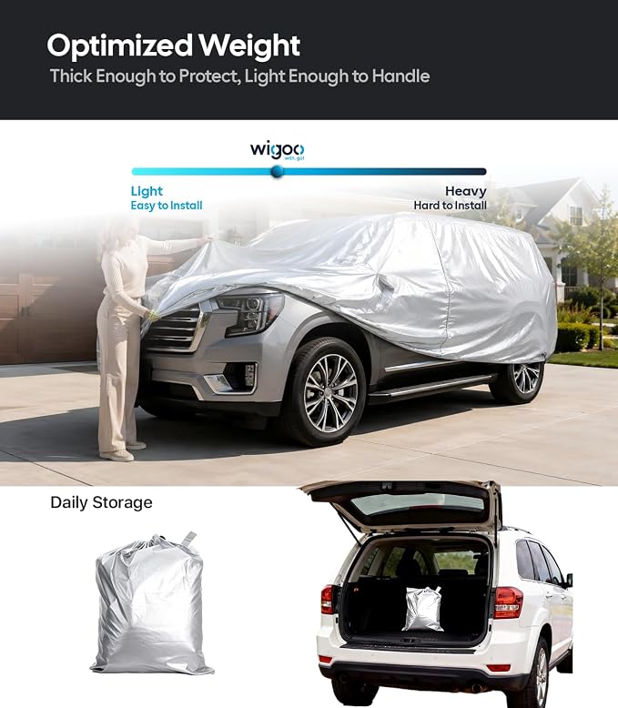 Wigoo Car Cover Compatible with GMC Yukon 2006-2026, Custom Fit Waterproof All Weather Outdoor Indoor Full SUV Cover, Windproof Sun UV Rain Snow Dust Protection, Door Zipper, Reflective Strips