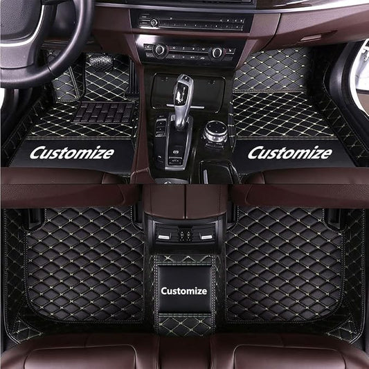 Custom Making Car Floor Mats for 90% Car Model Luxury Leather All Weather Waterproof Anti-Skid Full Coverage Liners (Black Beige)