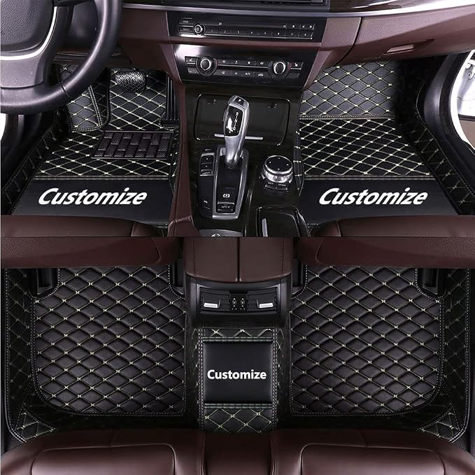 Custom Fit Car Floor Mats - Full Coverage Automotive Leather Floor Liners for Most Vehicles by MingyunSM (Black Beige)