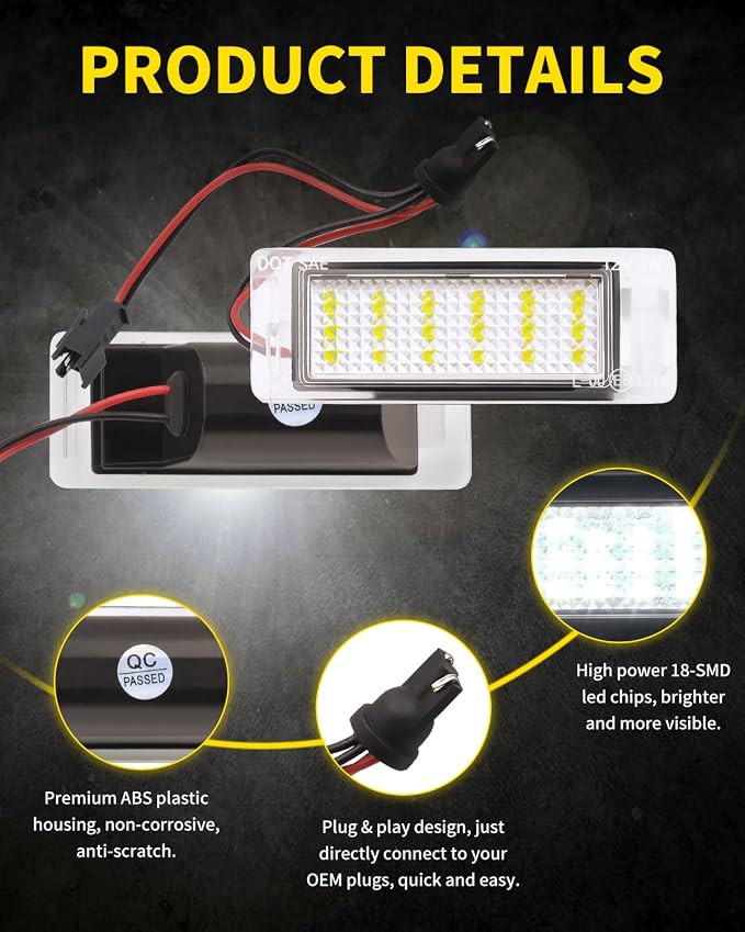 LED License Plate Lights Bright White Tag Lamp Replacement Compatible with Chevy 14-19 Corvette, 14-17 SS, 10-17 Equinox, 10-15 Buick Allure, 10-18 GMC Terrain, Pack of 2