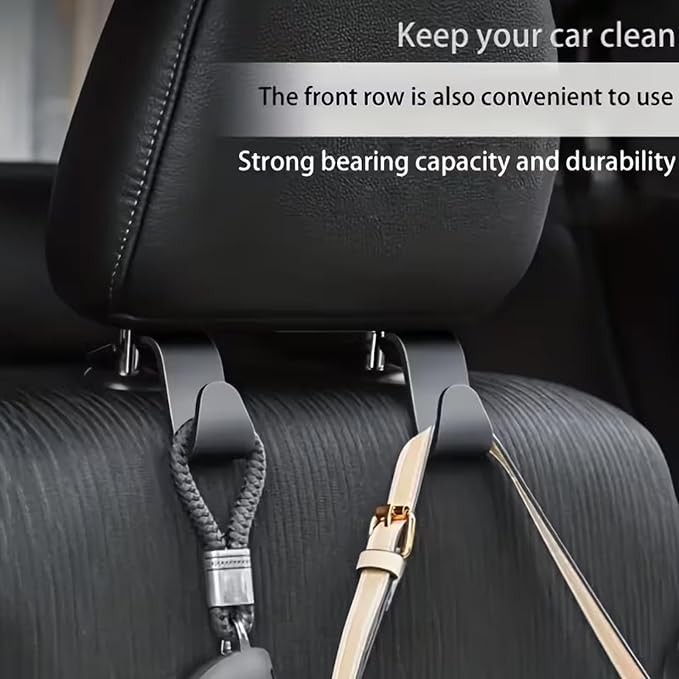 4PCS S-Shaped Car Headrest Hooks, Universal Heavy Duty Car Seat Back Hooks, Multifunctional Vehicle Interior Storage Hanger for Bags, Purses, Coats, Groceries and Travel Accessories
