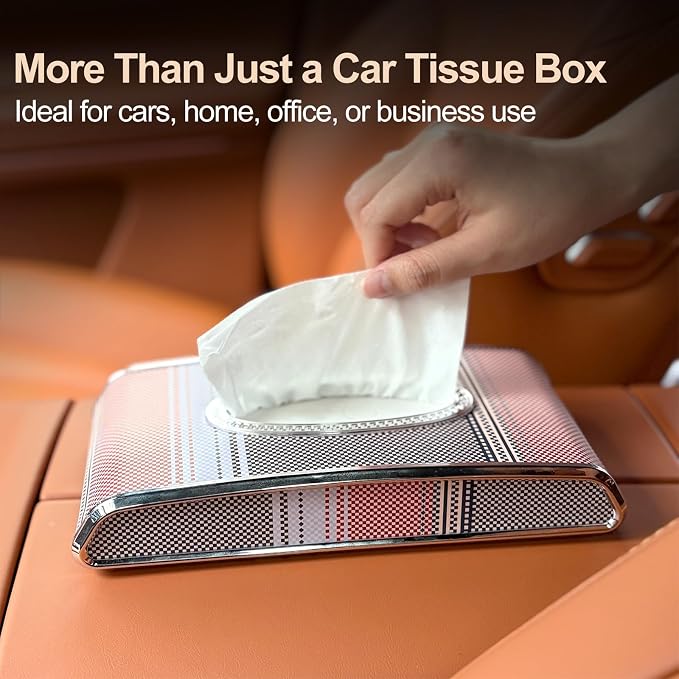Universal Tissue Holder for Car Interior, Flat Tissue Box Holder, Kleenex & Napkin Organizer, Car Accessories for Women & Men, Center Console, Armrest & Back Seat, Travel Essentials (Flat)