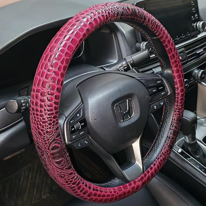 Premium Leather Steering Wheel Cover with Air Holes – Non-Slip Rubber Grip, Universal Fit for Cars (Burgundy)