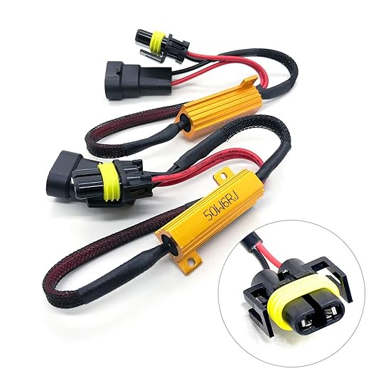 O-NEX LED Load Resistor Kit 50W 8ohm Headlight Bulb Relay Harness Adapter Anti Flicker Error Decoder Warning Canceller - H11 (H8, H9)