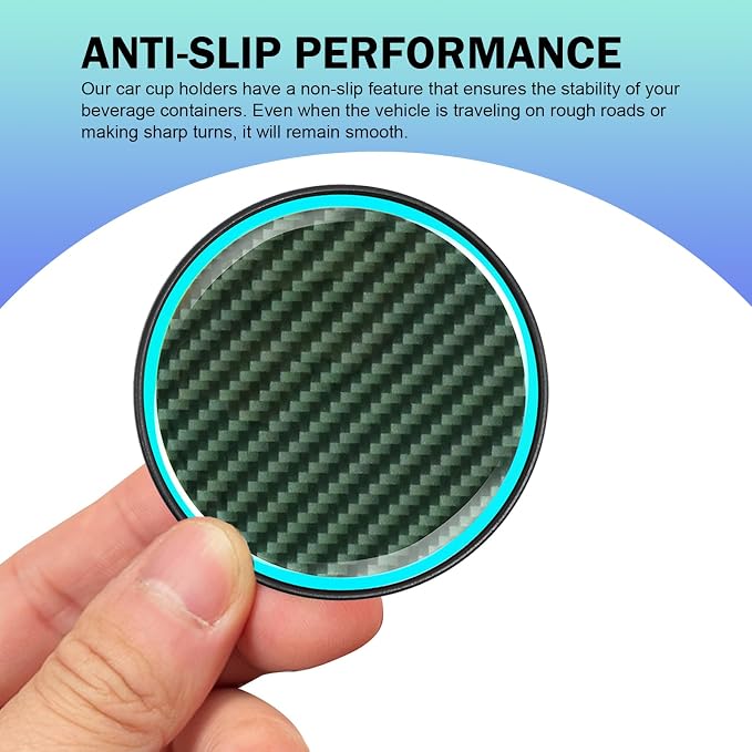 2 PCS Car Cup Coasters, Luminous Car Coasters, 2.83" Carbon Fiber Non-Slip Insert Coaster, Universal for Most Cars (Black)