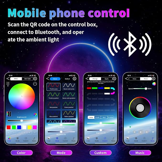 for Car LED Ambient Lighting Kit Smart RGB Bulb Interior Decor Cars Neon Accent Lights with Wireless APP Control 210 Dynamic Modes,4 Music Modes,16 Million Colors 43.3 Inch USB LEDs Strip Accessories