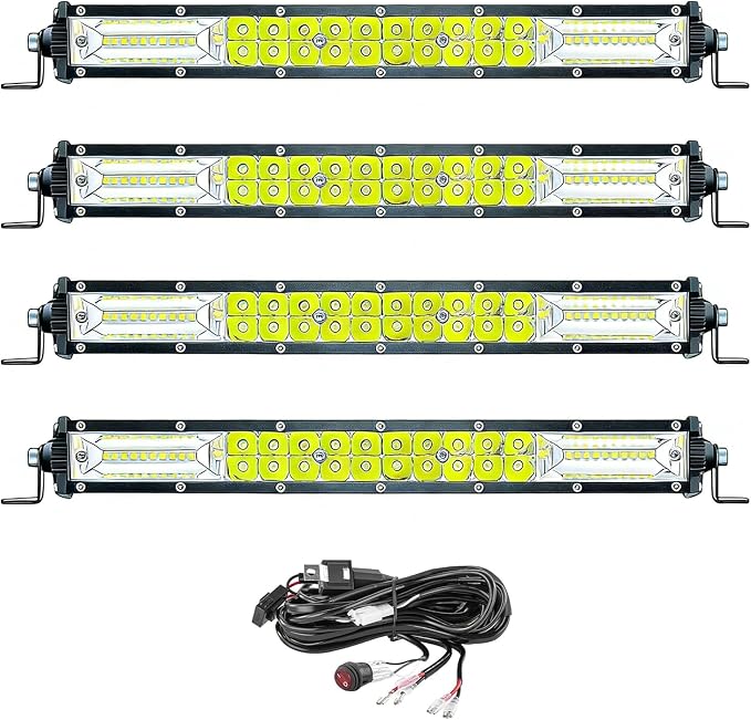 LED Lights Bars Kits (4) 12 Inch Slim LED Light Bars with Wiring Harness 120W 10000lm 12V 24V Tractor Truck Bumper Work Off Road LED Lights Pods for ATV Pickup Golf Cart RV