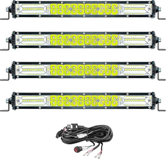 LED Lights Bars Kits (4) 12 Inch Slim LED Light Bars with Wiring Harness 120W 10000lm 12V 24V Tractor Truck Bumper Work Off Road LED Lights Pods for ATV Pickup Golf Cart RV
