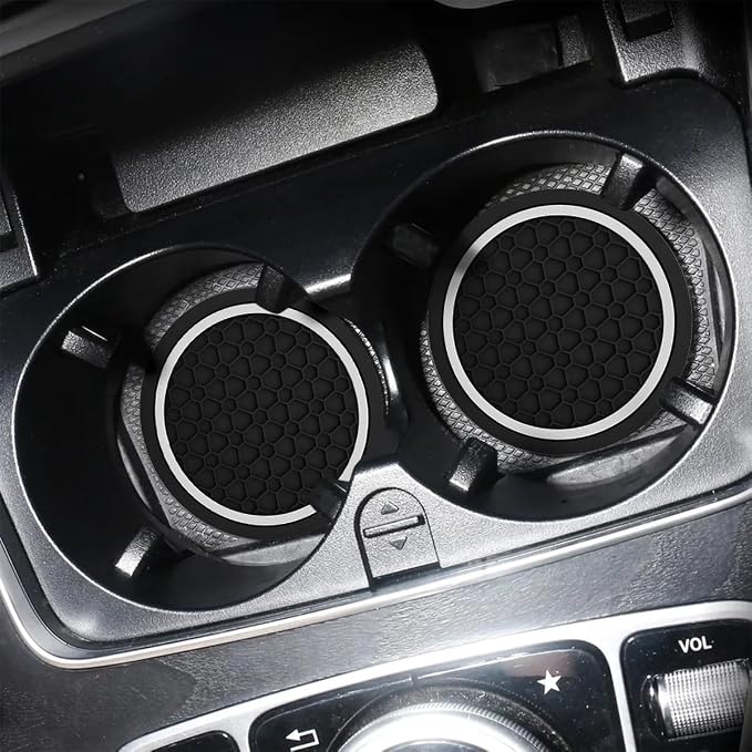 Mandark 2PCS Car Cup Holder Coasters, 2.75 Inch Non-Slip Insert Water Bottle Holder Pads, Dustproof Automotive Interior Accessories Mat, Universal for Vehicles, Trucks, RVs and More(Black/White)