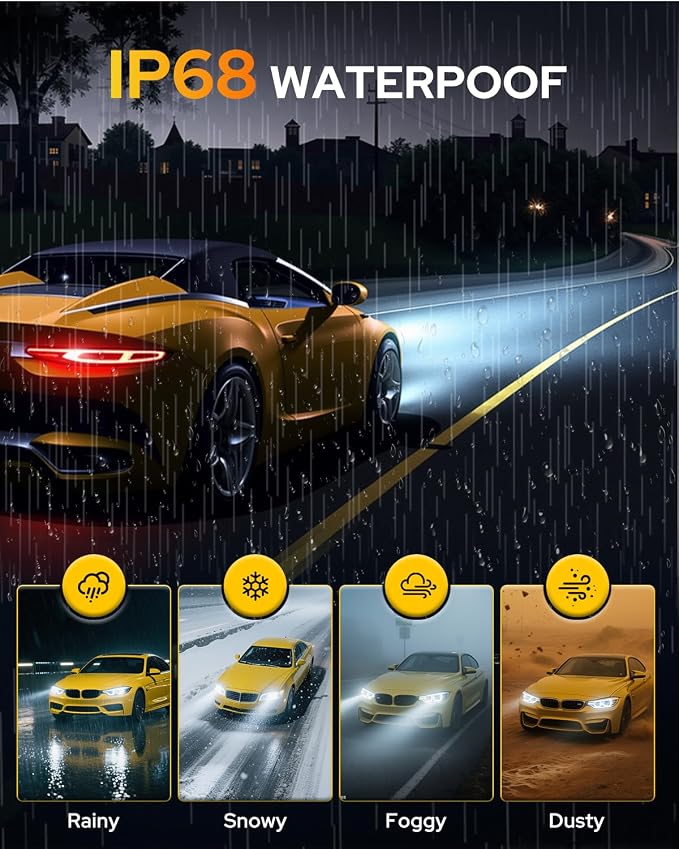 Termitor H13/9008 Light Bulbs, 6500K Cool White, 96000LM High Brightness, 32 CSP Chips, 1:1 Halogen Size, IP68 Waterproof Fog Light, Long Lifespan, Plug and Play,Pack of 2