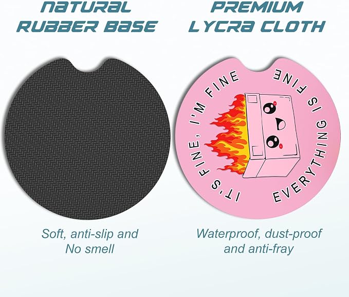 Aiawoxc Car Cup Holder Coasters, 2 Pack Universal Auto Anti Slip Insert Coaster with A Finger Notch, Cute Car Assecories for Women Men, Cup Mat for Most Interior, Pink Cute Dumpster