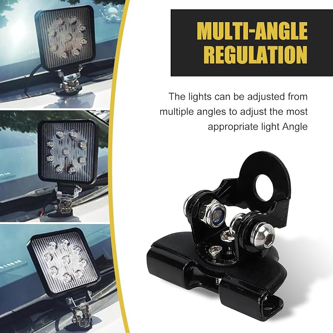 2 PCS Light Bar Mounting Brackets, LED Work Light Mount Clamp Holder, Adjustable Hood Work Lamp Mount Bracket, Ditch Light Bracket Accessories, Universal for Off Road Cars Trucks (Black)