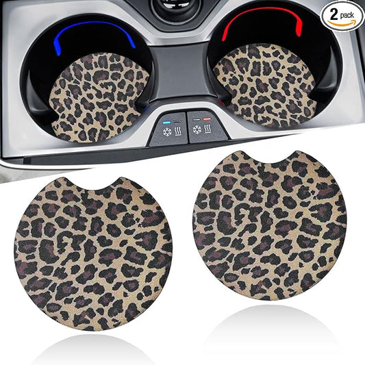 2PCS Leopard Print Car Cup Holder Coasters, 2.77'' Non-Slip & Shockproof Automotive Interior Drink Cup Mat, Universal Vehicle Insert Coaster Decoration Accessories for Women Girl (No.2)
