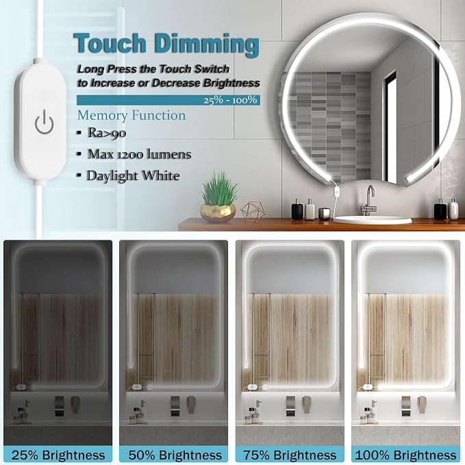 LED Vanity Mirror Lights, Hollywood Style Makeup Lighting, 10FT/6000K/Dimmable/12V Adapter/Self-Adhesive Strip Lights for Mirror, Lighting for Makeup Vanity Table & Bathroom Mirror