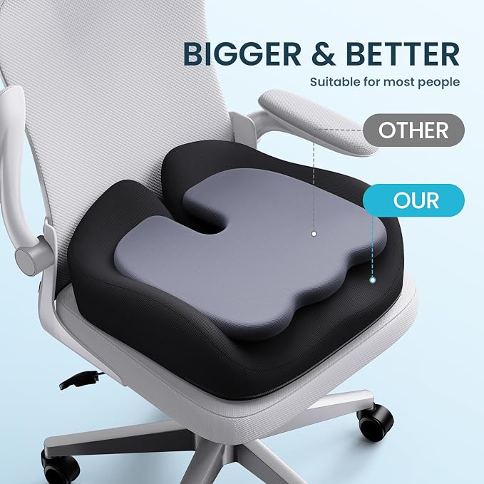 Benazcap Memory Foam Seat Cushion, Ergonomic Office Chair Cushion | Memory foam cushion relieves pressure and supports tailbone comfort for office chairs, cars, wheelchairs and home use.