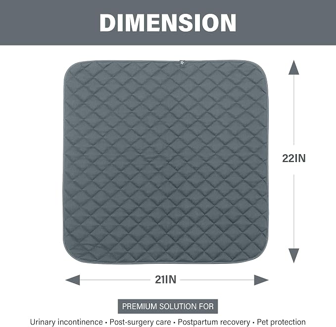 SPRING SEAON Waterproof Chair Pads for Incontinence 22"x21" – Thickened Washable Reusable Seat Protector, Non-Slip Absorbent Pad for Adults, Seniors, Wheelchair, Recliner, Car Seat & Bed(Gray, 1 Pack)
