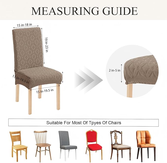 Genina Waterproof Chair Covers for Dining Room Set of 6, Removable Washable Chair Slipcover Protectors, Taupe