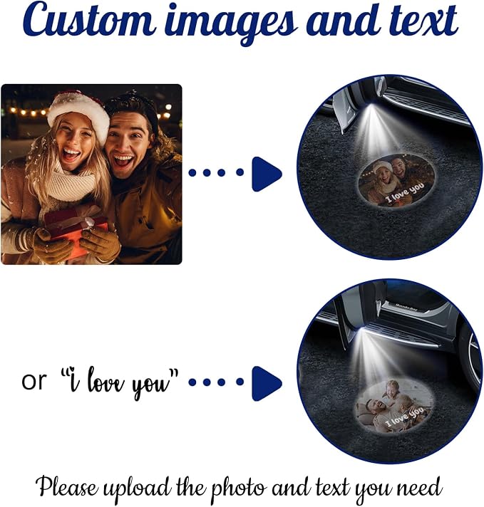 Custom Car Door Projector Light, 2 Pcs Wireless LED Welcome Courtesy Lights | Car Light with Personalized Photo Text, Universal Fit HD Projection Ghost Shadow Puddle Light for All Car, Magnetic induction