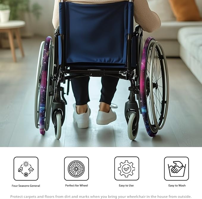 Purple Pink Galaxy Wheelchair Wheel Covers 2 Pack Wheelchair Tyre Covers Neoprene Wheel Cover for Transport Wheelchair Wheels, 24 Inch