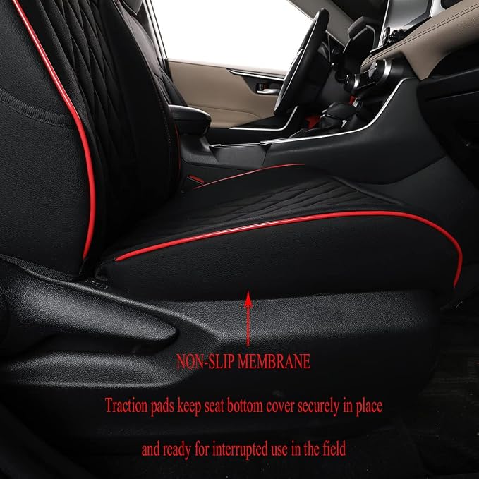 EKR Car Seat Covers for Honda CRV 2015-2016 Leatherette Full Set | Custom Fit for Honda CRV 2015 2016 Full Wrap,Airbag Compatible,Waterproof Pet-resistant,Faux Leather(Black with Red Piping)