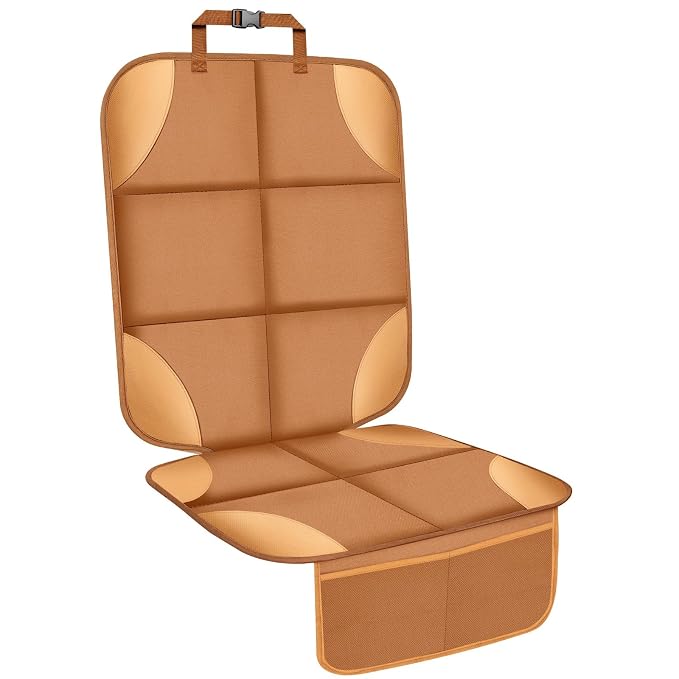 Car Seat Protector for Child Car Seat, 600D Fabric Safe Car Seat Cover with Upgraded Non-Slip Backing, Waterproof Carseat Seat Protectors, No Imprints, 1PCS, Tan