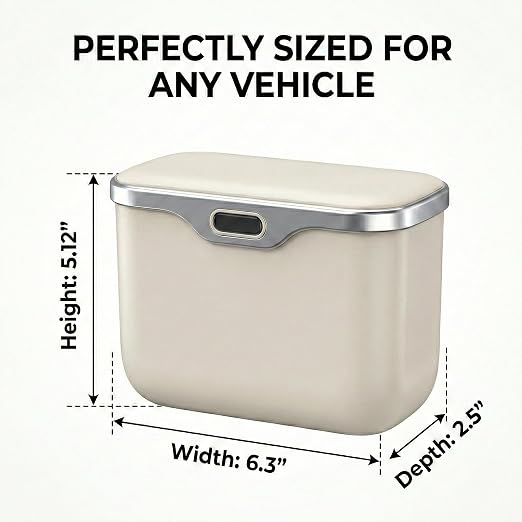 Hanging Car Trash Can, Leakproof Garbage Bin with Lid, White | ABS Construction, Clip-On Door/Back Seat Pocket Mount, Waterproof Liner, Push-Top Opening, For Suvs, Trucks, Sedans, Vans