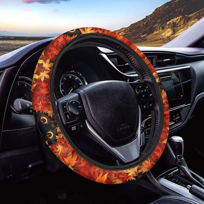AFPANQZ Maple Leaf Car Steering Wheel Cover Sweat Absorption Safe Driving | Fall Decor, Universal 14-15 inch Stretch-on Fabric, Keep Safe Steering Wheel Protector for Women