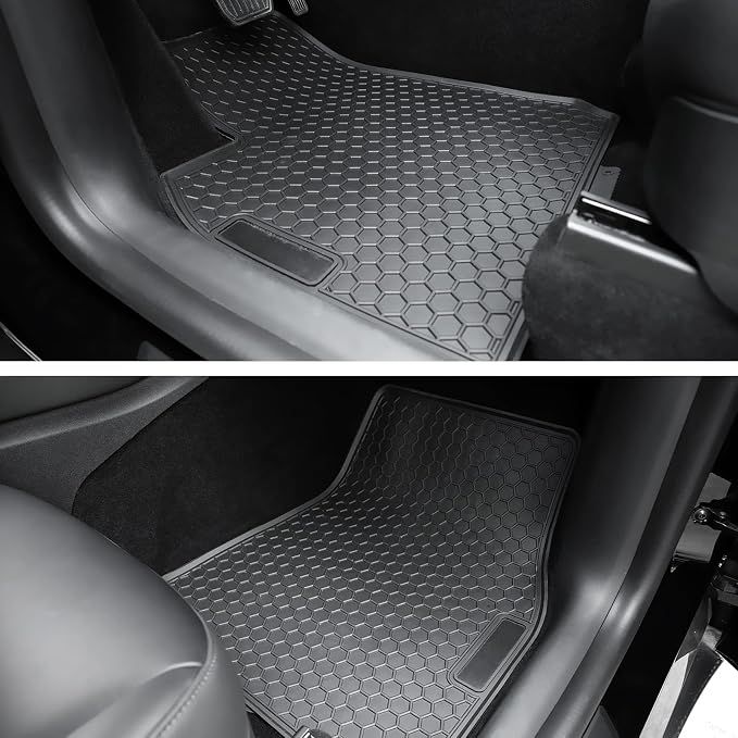 Spurtar for Tesla Model 3 Floor Mats 2017-2026, Automotive Rubber Floor Mat | Car Floor Mats with 3D Extended Edge, Honeycomb Design, Front & Rear All-Weather Protector, 3 Pack Black, Anti-Slip Backing