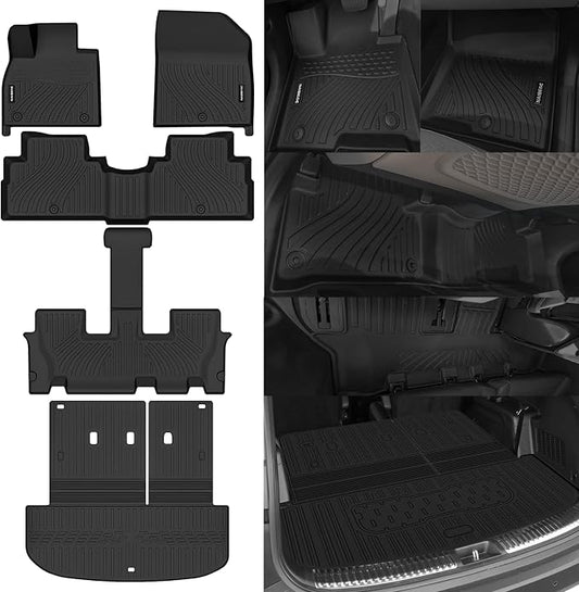 Naibeve Floor Mats for 2020-2025 Hyundai Palisade 7/8 Seats - All Weather Custom for Hyundai Palisade Floor Mats Trunk Mat with Backrest Mats Protector Accessories