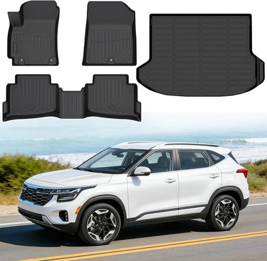 Floor Mats for Kia Seltos 2021-2025 | Heavy Duty TPE All Weather Protection, Waterproof Non-Slip Black for S | LX丨EX丨SX丨X-Line (Two-Row Floor Mats & Cargo Liner)