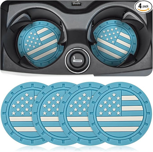 AUCELI 4 Pack Car Cup Holder Coasters, Colored American Flag US Flag Insert Car Cup Coaster, 2.75 Inch Anti Slip Shockproof Embedded Drink Mat, Vehicle Interior Decor Accessories