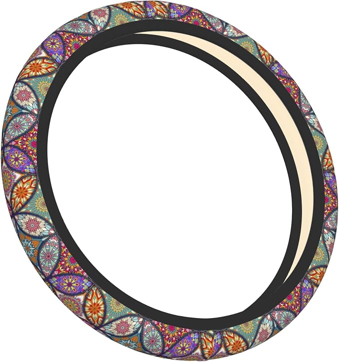 Floral Mandala Steering Wheel Cover for Women Girls, Universal 15 Inch Anti Slip Steering Wheel Protector Car Accessories Interior for Auto Truck SUV