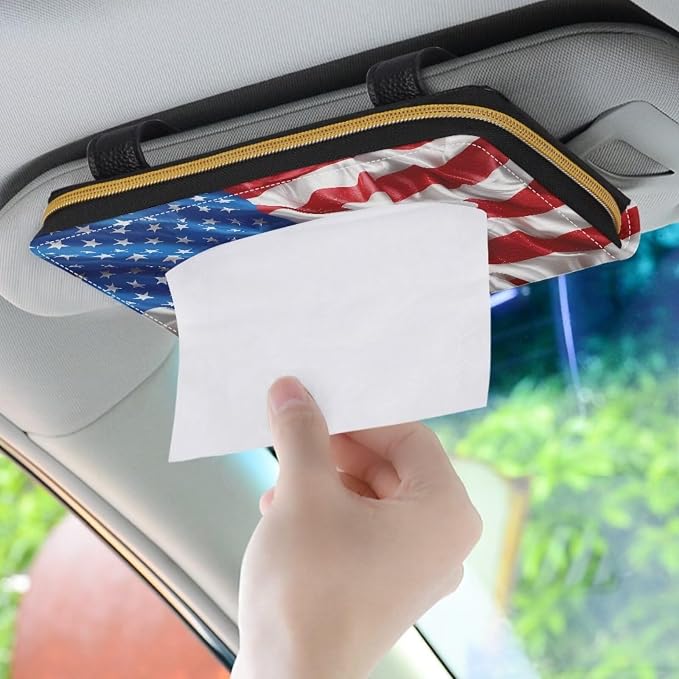 American Flag Print Car Visor Tissue Holder Automotive Sun Visor Napkin Holder American Flag Print Tissue Box Holder for Car