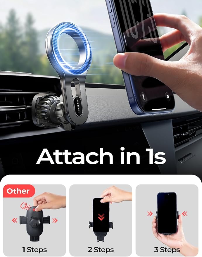 LISEN Upgraded for MagSafe Car Mount, Super Magnetic Phone Holders for Car | Air Vent Car Phone Holder Mount, Car Magnet Phone Mount, Magnetic Car Phone Holder for iPhone 17-12 Series, Carbon Fiber