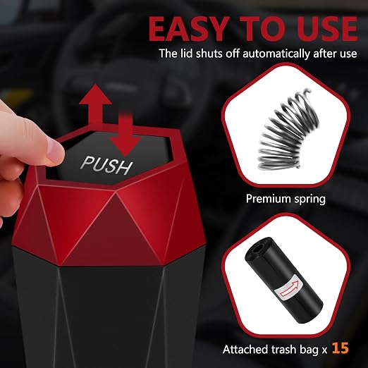 Car Trash Can with Lid - 1-Pack, Interior Accessories for Vehicles, Leakproof Garbage Can with 30 Detachable Trash Bags, Multipurpose Organizers and Storage Solutions for Home and Office