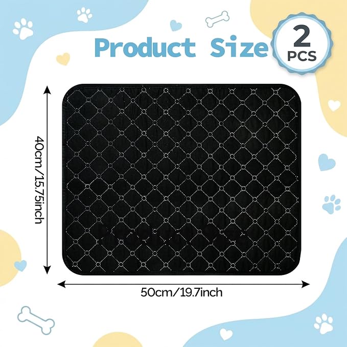 2 PCS Waterproof Chair Pads for Incontinence, Non-Slip Absorbent Wheelchair Seat Protector 19.69" × 15.75" Washable Seat Covers Black Reusable Chair Protector for Bed Wheelchair Seniors Adult