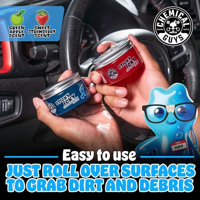 Chemical Guys Sticky Icky Car Cleaning Gel, Green Apple, Strawberry, 2-Pack | For air vents, dashboards, and keyboards, reusable, for vents, cup holders, and keyboards, use for dashboard crevices