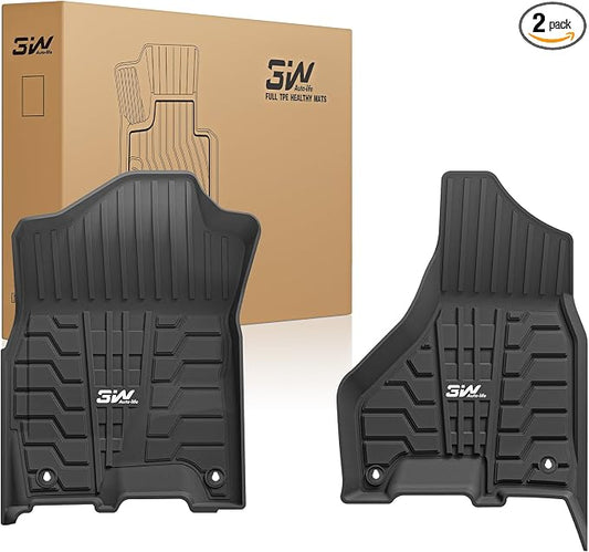 3W Floor Mats for 2019-2025 2026 Dodge Ram 2500/3500 Crew Cab, All Weather TPE Custom Fit Dodge Ram 2500/3500 Floor Liners 1st Row (for Carpet Floor), Front Row,2-pc Black