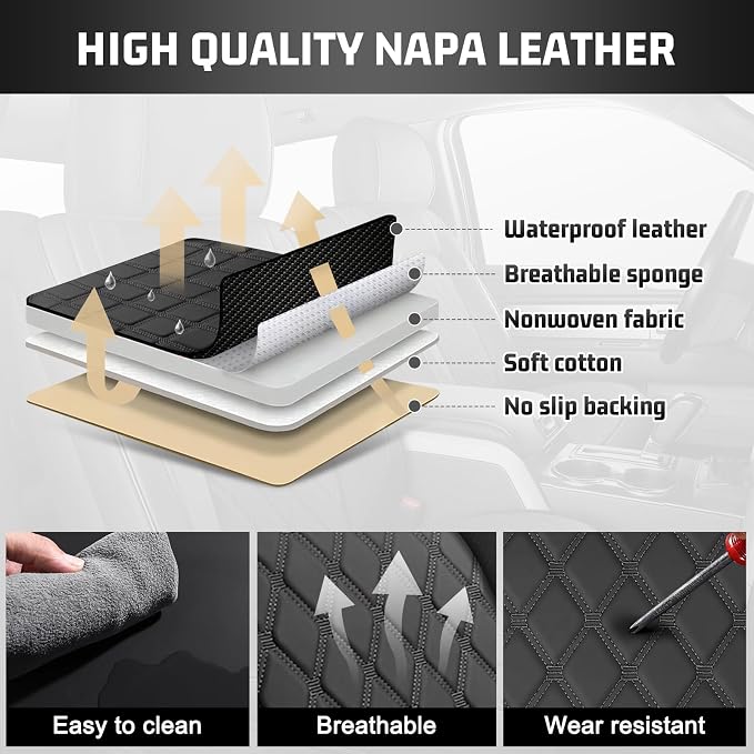 Umbrauto Custom Fit Seat Covers for Ford F150, Pickup Truck Leather Seatcovers for 2015-2025 2026 Ford F150 SuperCrew/ 2017-2026 F250 F350 F450 Super Duty Crew Cab XL XLT Lariat King Ranch Platinum