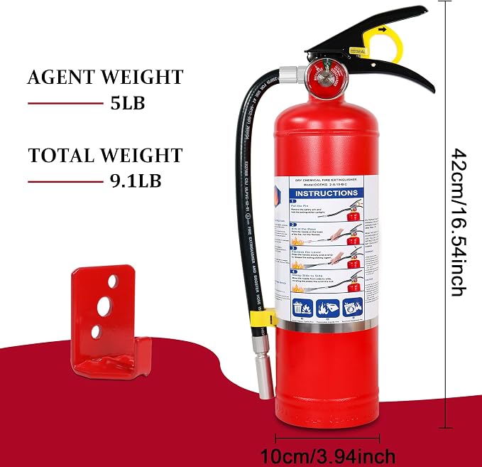 2-Pack ABC Dry Chemical Fire Extinguishers, 5 lb 2A:10B:C Rating for Home, Business, Boat, Truck, Quick Release Handle, Ideal for Electrical & Grease Fires, Car Dry Powder Fire Extinguisher