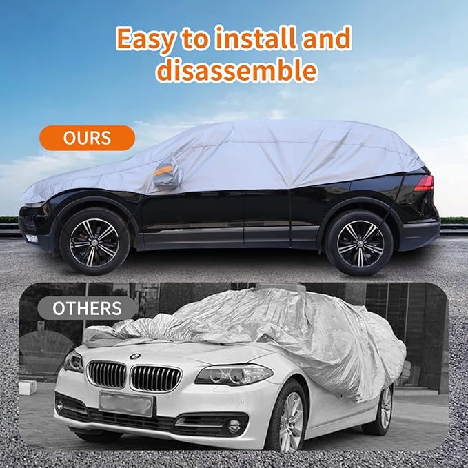 Half Car Cover, Windshield Cover for Ice and Snow with Cotton Liner, Hail Protector Car Cover Waterproof All Weather for Snow, Sun, Rain, Dust, UV Protection Fit SUV M