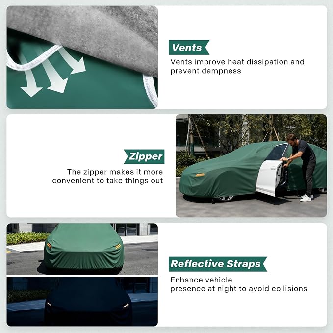 GUNHYI Small Car Cover Waterproof All Weather, 16-Layer Heavy Duty Full Exterior Cover with Vents, Driver Door Zipper & Towel, Summer Sun/UV/Rain Protection, Fit Sports Mazda Miata, BMW Z3 etc.