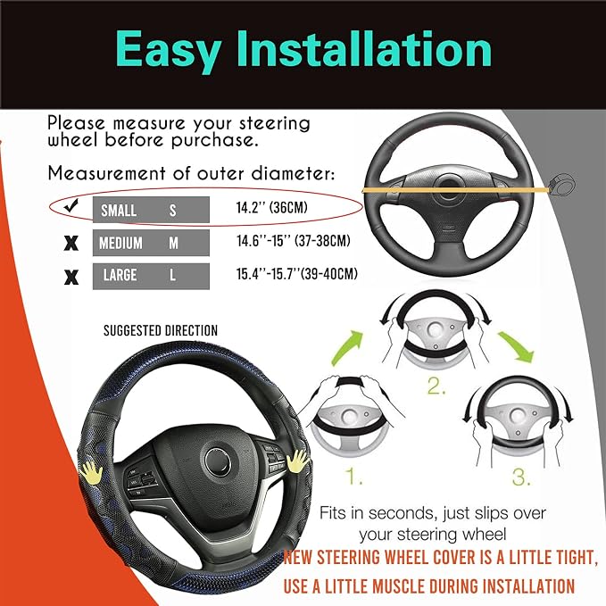 PINCTROT Small Size Steering Wheel Cover Great Grip with 3D Honeycomb Anti-Slip Design, 14 Inch (Blue)